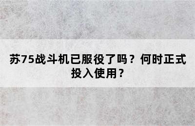 苏75战斗机已服役了吗？何时正式投入使用？