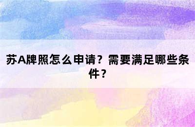 苏A牌照怎么申请？需要满足哪些条件？