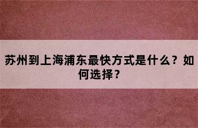 苏州到上海浦东最快方式是什么？如何选择？
