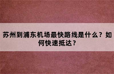 苏州到浦东机场最快路线是什么？如何快速抵达？