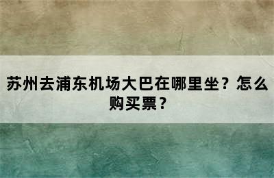 苏州去浦东机场大巴在哪里坐？怎么购买票？