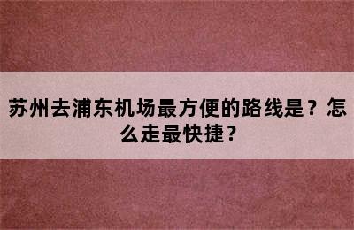 苏州去浦东机场最方便的路线是？怎么走最快捷？