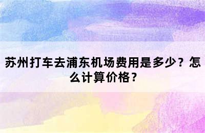 苏州打车去浦东机场费用是多少？怎么计算价格？