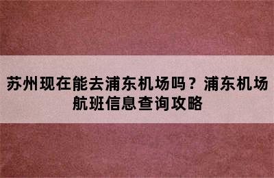 苏州现在能去浦东机场吗？浦东机场航班信息查询攻略