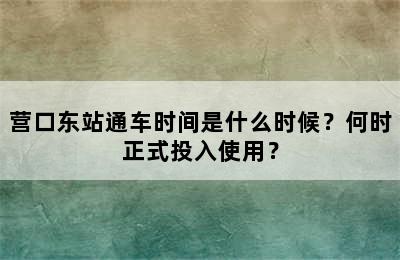 营口东站通车时间是什么时候？何时正式投入使用？