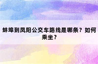 蚌埠到凤阳公交车路线是哪条？如何乘坐？