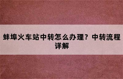 蚌埠火车站中转怎么办理？中转流程详解