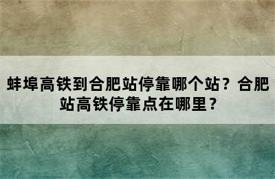 蚌埠高铁到合肥站停靠哪个站？合肥站高铁停靠点在哪里？