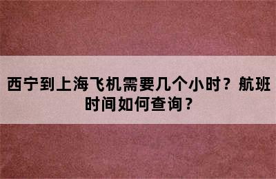 西宁到上海飞机需要几个小时？航班时间如何查询？