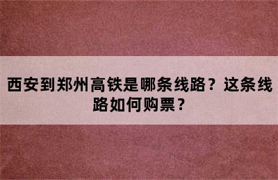 西安到郑州高铁是哪条线路？这条线路如何购票？