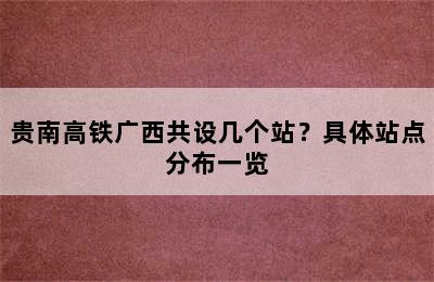 贵南高铁广西共设几个站？具体站点分布一览