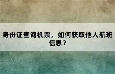 身份证查询机票，如何获取他人航班信息？