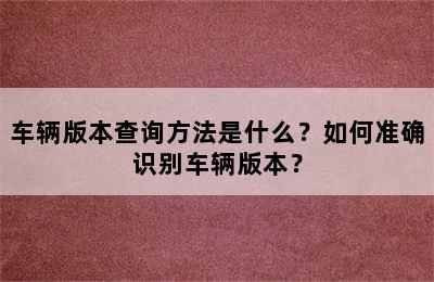 车辆版本查询方法是什么？如何准确识别车辆版本？