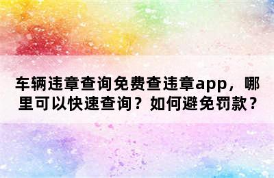 车辆违章查询免费查违章app，哪里可以快速查询？如何避免罚款？