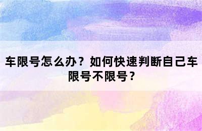 车限号怎么办？如何快速判断自己车限号不限号？