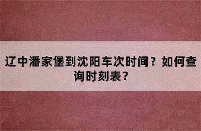 辽中潘家堡到沈阳车次时间？如何查询时刻表？