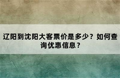 辽阳到沈阳大客票价是多少？如何查询优惠信息？