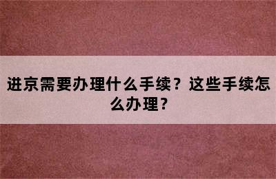 进京需要办理什么手续？这些手续怎么办理？