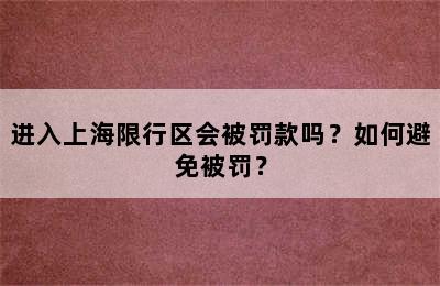 进入上海限行区会被罚款吗？如何避免被罚？