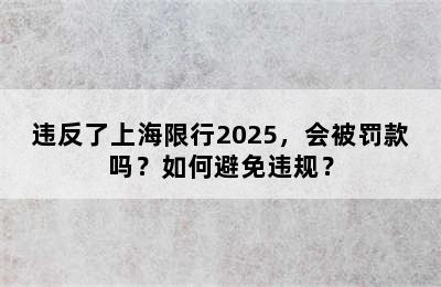 违反了上海限行2025，会被罚款吗？如何避免违规？