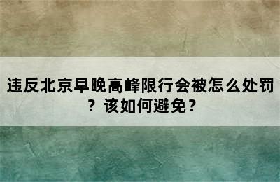 违反北京早晚高峰限行会被怎么处罚？该如何避免？