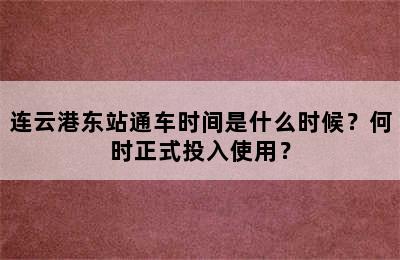 连云港东站通车时间是什么时候？何时正式投入使用？