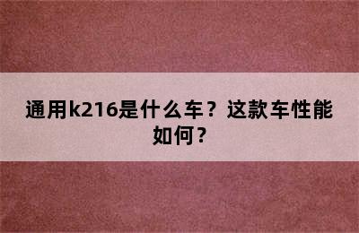 通用k216是什么车？这款车性能如何？