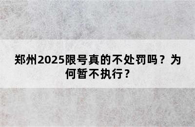 郑州2025限号真的不处罚吗？为何暂不执行？