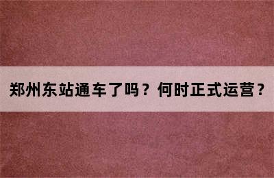 郑州东站通车了吗？何时正式运营？