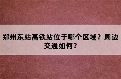 郑州东站高铁站位于哪个区域？周边交通如何？