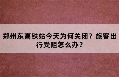 郑州东高铁站今天为何关闭？旅客出行受阻怎么办？