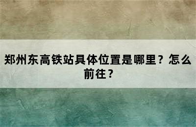 郑州东高铁站具体位置是哪里？怎么前往？