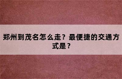 郑州到茂名怎么走？最便捷的交通方式是？