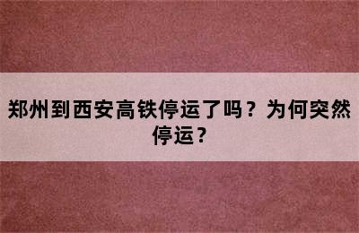 郑州到西安高铁停运了吗？为何突然停运？