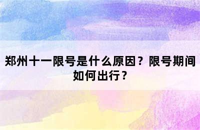 郑州十一限号是什么原因？限号期间如何出行？