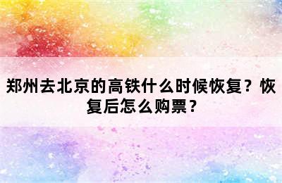 郑州去北京的高铁什么时候恢复？恢复后怎么购票？