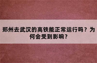 郑州去武汉的高铁能正常运行吗？为何会受到影响？