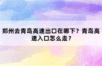 郑州去青岛高速出口在哪下？青岛高速入口怎么走？