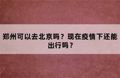 郑州可以去北京吗？现在疫情下还能出行吗？