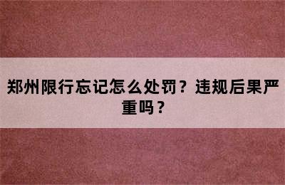 郑州限行忘记怎么处罚？违规后果严重吗？