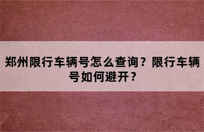 郑州限行车辆号怎么查询？限行车辆号如何避开？