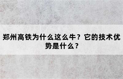 郑州高铁为什么这么牛？它的技术优势是什么？