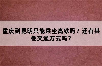 重庆到昆明只能乘坐高铁吗？还有其他交通方式吗？