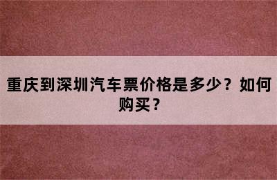 重庆到深圳汽车票价格是多少？如何购买？