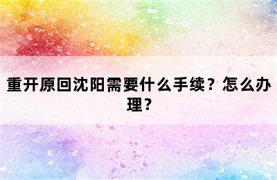 重开原回沈阳需要什么手续？怎么办理？