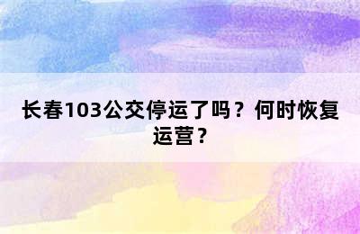 长春103公交停运了吗？何时恢复运营？