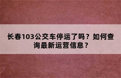 长春103公交车停运了吗？如何查询最新运营信息？