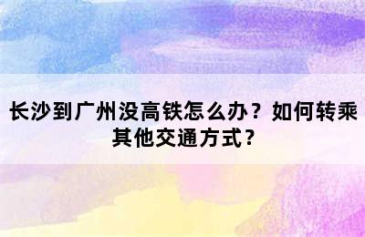 长沙到广州没高铁怎么办？如何转乘其他交通方式？