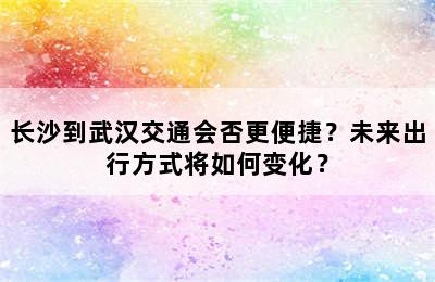 长沙到武汉交通会否更便捷？未来出行方式将如何变化？