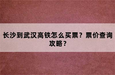 长沙到武汉高铁怎么买票？票价查询攻略？